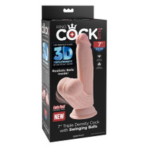 Pipedream King Cock Plus 7 in. Triple-Density Cock With Swinging Balls Dildo Beige
