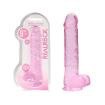 RealRock Crystal Clear Realistic 9 in. Dildo With Balls and Suction Cup Pink