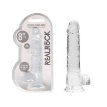 RealRock Crystal Clear Realistic 8 in. Dildo With Balls and Suction Cup Clear