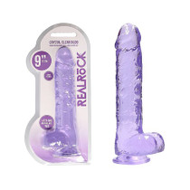 REALRoCK Crystal Clear Realistic Dildo With Balls 9" Purple