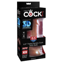 Pipedream King Cock Plus 6.5 in. Triple Density Cock With Balls Realistic Suction Cup Dildo Tan
