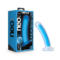 Blush Neo Elite Glow in the Dark Tao 7 in. Dual-Density Dildo with Suction Cup Neon Blue