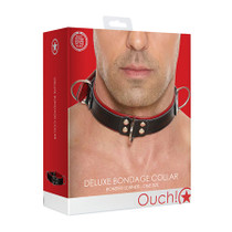 Ouch! Bonded Leather Deluxe Bondage Collar Red O/S