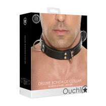 Ouch! Bonded Leather Deluxe Bondage Collar Black O/S