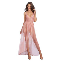 Dreamgirl Teddy & Sheer Mesh Maxi Skirt With G-String Rose Large Hanging