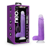 Blush Neo Elite Encore 8 in. Silicone Vibrating Dildo with Balls & Suction Cup Purple