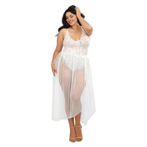 Dreamgirl Teddy & Sheer Mesh Maxi Skirt With G-String White Queen 2X Hanging