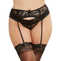 Dreamgirl Plus-Size Sexy And Delicate Scalloped Lace Garter Belt Black Queen Hanging
