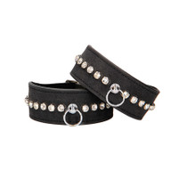 Ouch! Diamond Studded Faux Leather Wrist Cuffs Black