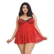 Dreamgirl Stretch Mesh and Lace Babydoll Ruby Queen 3X Hanging