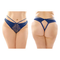 Fantasy Lingerie Kalina Strappy Microfiber & Lace Thong With Back Cutout Navy Queen Size