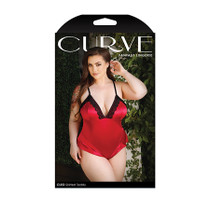 Curve Cleo Skirted Teddy With Lace Trim And Snap Closure Red 3X/4X
