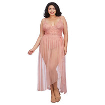 Dreamgirl Teddy & Sheer Mesh Maxi Skirt With G-String Rose Queen 1X Hanging