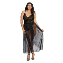 Dreamgirl Teddy & Sheer Mesh Maxi Skirt With G-String Black Queen 2X Hanging