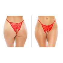 Calla Crotchless Lace Pearl Panty Red L/XL