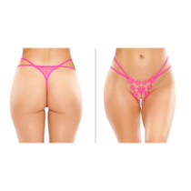 Aster Crotchless Strappy Flower Pearl Thong Pink L/XL