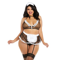 Dreamgirl Very Sheer Mesh Maid-Themed Bedroom Costume with Soft Cup Halter Bralette and Matching Ruffled Mini Skirt with Apron Detail Costume OQ