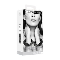 Ouch! Black & White Beginner Pleasure Furry Wrist Cuffs With Quick-Release Button Black