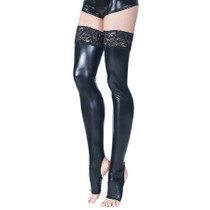 Coquette Stay-Up Toeless Wetlook Stockings Black OSQ