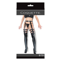 Coquette Thigh-High Wetlook Stockings with Garters Black OSQ