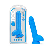 Blush Neo 9 in. Dual Density Dildo with Balls & Suction Cup Neon Blue