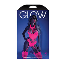 Glow No Promises Footless Teddy Bodystocking Neon Pink OS
