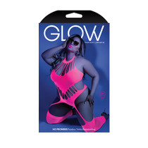 Glow No Promises Footless Teddy Bodystocking Neon Pink QS