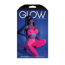 Glow Own The Night Cropped Cut-Out Halter Bodystocking Neon Pink OS