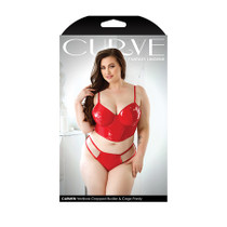 Curve Carmen Wetlook Cropped Bustier & Matching Cage Panty 1X/2X Red