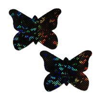 Pastease Butterfly: Shattered Glass Disco Ball Glitter Black Butterflies Nipple Pasties