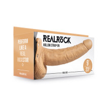 RealRock Realistic 9 in. Hollow Strap-On With Balls Tan