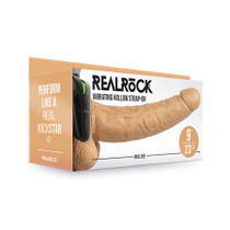 RealRock Realistic 9 in. Vibrating Hollow Strap-On With Balls Tan
