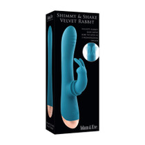 Adam & Eve Shimmy & Shake Velvet Rechargeable Silicone Rabbit Vibrator Teal