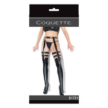 Coquette Thigh-High Wetlook Stockings with Garters Black OS