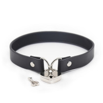 Ple'sur PVC Collar With Heart Lock & Key Black Bag Packaging