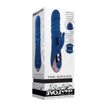 Evolved The Ringer Rechargeable Thrusting Silicone Rabbit Vibrator Blue