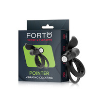 Forto Pointer Rechargeable Silicone Vibrating Dual Cockring with External Stimulator Black
