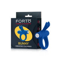 Forto Bunny Rechargeable Silicone Vibrating Cockring with Stimulating Ears Blue