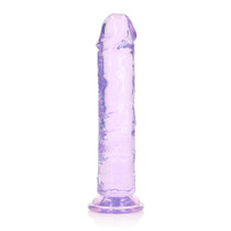 RealRock Crystal Clear Straight 8 in. Dildo Without Balls Purple