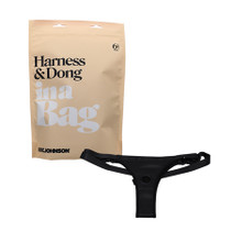 Doc Johnson In A Bag Harness & Dong Adjustable Faux Leather Strap-On with 5.25 in. Silicone Dildo Black