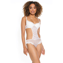Coquette Mesh Crotchless Open-Back Teddy with Corset Detail White S