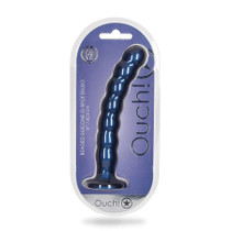 Shots Ouch! Beaded Silicone 8 in. G-Spot Dildo Metallic Blue