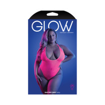 Fantasy Lingerie Glow Electric Haze Criss Cross Back Teddy with Snap Closure Neon Pink Queen Size