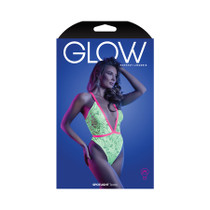 Fantasy Lingerie Glow Spotlight Contrast Elastic Lace Teddy with Snap Closure Neon Green L/XL