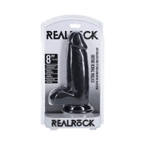 RealRock Extra Thick 8 in. Dildo with Balls Black