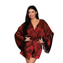 Dreamgirl Open Back Satin Robe with Lace Detail Oxblood S