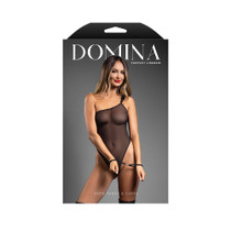 Fantasy Lingerie Domina One-Shoulder Mesh Teddy  Silver Hardware S/M