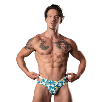 Male Power Cut It Out! Cutout Thong Blue/White L/XL