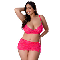 Magic Silk Get It Girl Bra, Skirt & Thong Set Diva Pink Queen Size