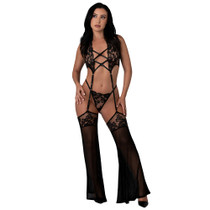 Magic Silk Black Cherry Plunge Top with Removable Chaps & Cheeky Panty Black S/M